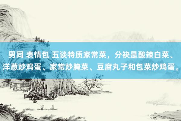 男同 表情包 五谈特质家常菜，分袂是酸辣白菜、洋葱炒鸡蛋、家常炒腌菜、豆腐丸子和包菜炒鸡蛋。